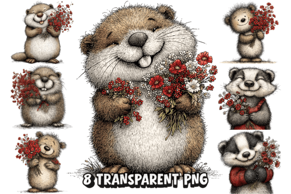 8 Cute Woodland Animal Flowers PNG: A Designer's Delight