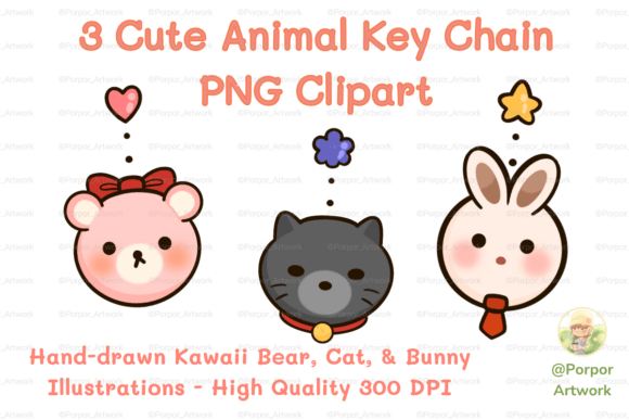 Adorable DIY: Crafting with 3 Cute Animal Key Chain PNG Clipart