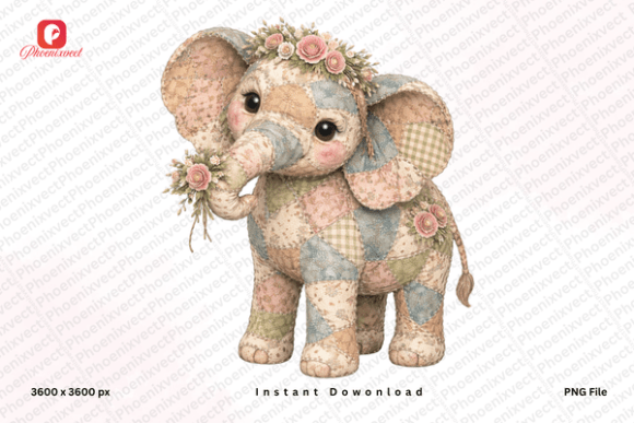 Adorable Patchwork Floral Baby Animal PNG for Creative Projects