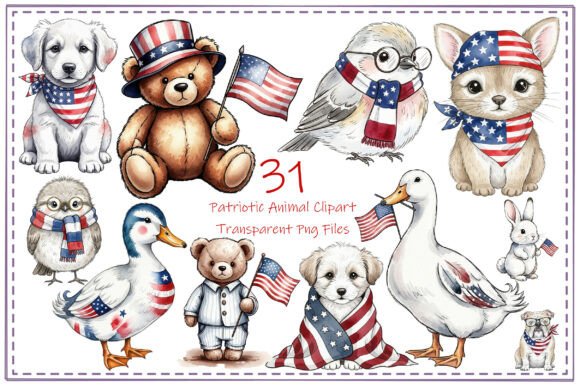 Adorable Patriotic Animal Clipart Bundle for Your Designs