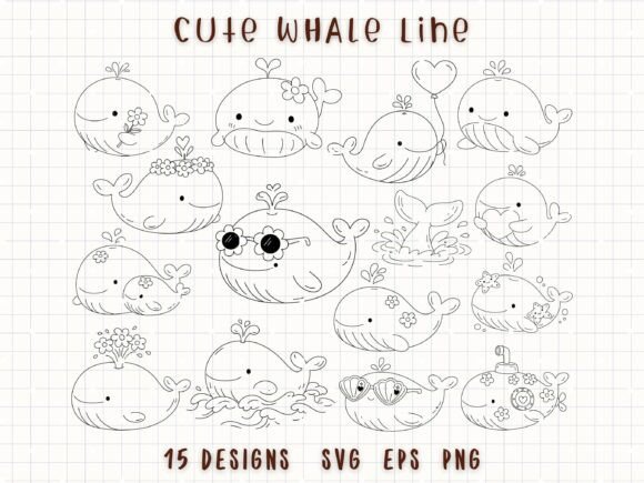 Adorable Whale Doodle Kawaii Clipart for Creative Projects