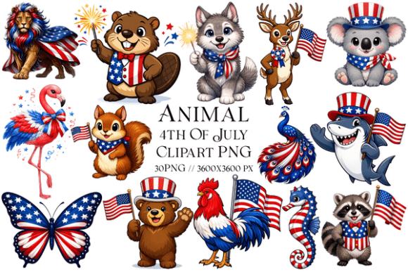 Animal 4th of July PNG Clipart: Festive Design Assets