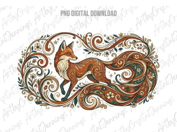 Beautiful Floral Boho Fox Animal PNG for Creative Projects