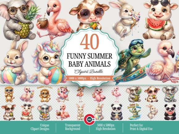Bring Summer Joy with Cute Funny Summer Baby Animal Clipart