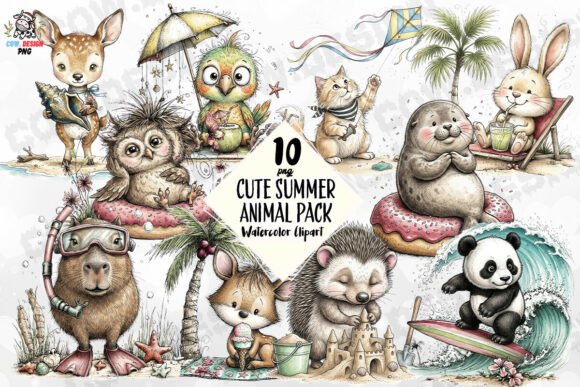 Bring Sunny Vibes to Your Designs with Cute Summer Animal Pack PNG