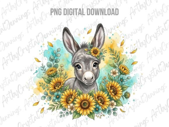 Charming Floral Sunflower Donkey PNG for Creative Projects