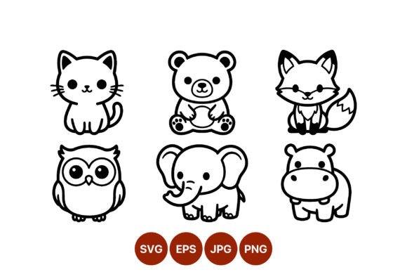 Charming Monochrome: The Cute Black and White Animal Line Art Set