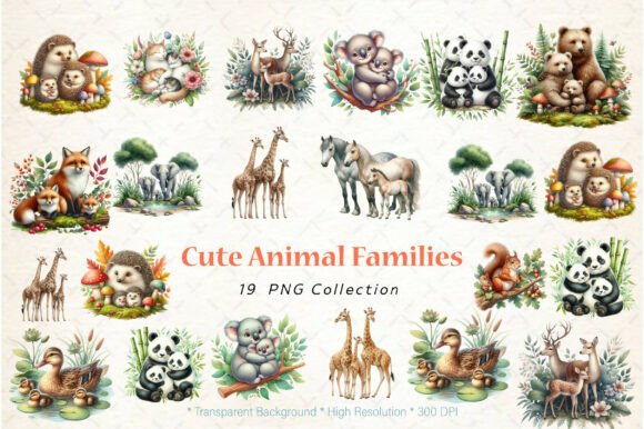 Cute Animal Families Watercolor Clipart: Designs for Creative Projects