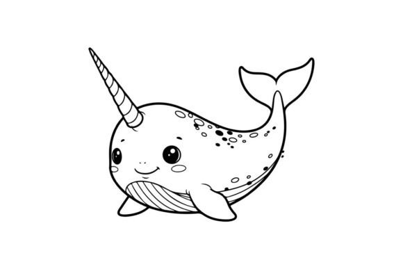 Cute Smiling Narwhal Sea Animal Vector I: Beyond the Coloring Page
