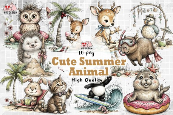 Cute Summer Animal Clipart PNG for Creative Projects
