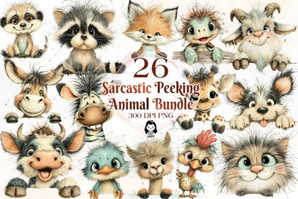 Give Your Projects a Witty Edge with Sarcastic Peeking Animal Clipart