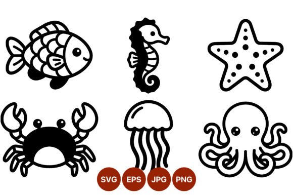 Sea Animal Black and White Line Art: A Versatile Icon Set