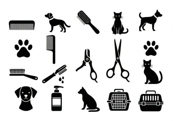 Silhouettes of Pet Grooming Tools Animal: A Designer's Asset