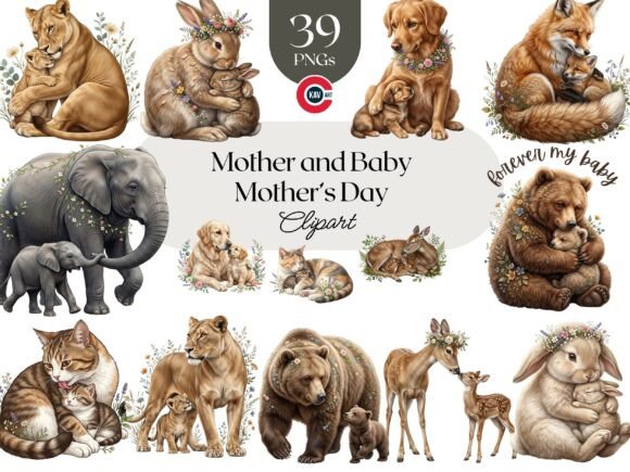 The Art of Connection: Emotional Mother and Baby Animal Clipart