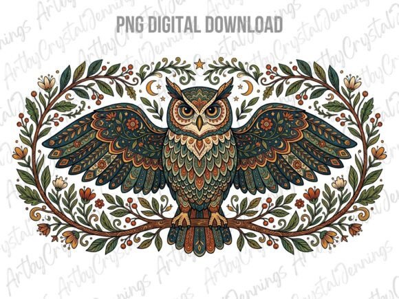 Whimsical Animal Folk Art Owl PNG for Creative Projects