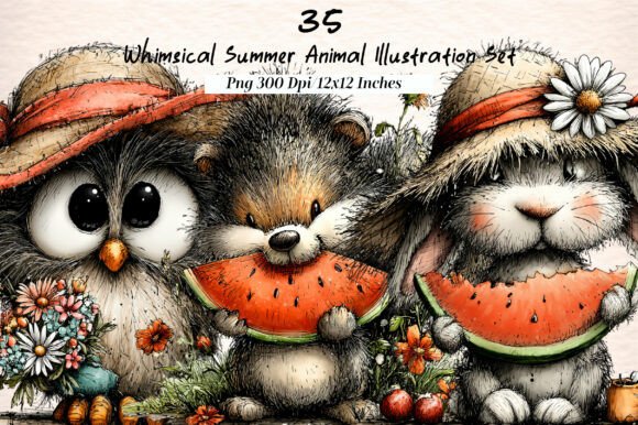 Whimsical Summer Animal Illustration Set: A Creative Toolkit